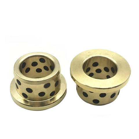 Rugged Flanged Bronze Graphite Bushings Self Lubricating Oilless Bearings That Run Smooth As Butter Through Harsh Environments Heavy Duty Shaft Sleeves With Zero Hassle Maintenance And Battle Ready Durability 2 Pack on white background