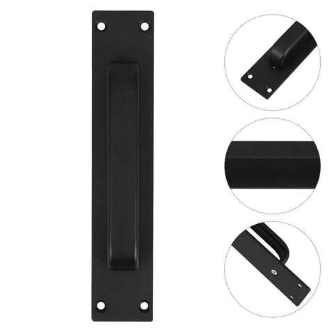 Black Exterior Door Handle Heavy Duty Barn Door Pull With Surface Mount Holes Universal Fit For Sliding Doors Rustic Garden Gate Balcony Exterior Closets And Fence Gate Hardware, featuring black metal surface mount