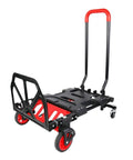Heavy Duty Folding Hand Truck Dolly Cart For Moving And Hauling, Shopping, Travel And Office Use, Portable Sturdy Easy Fold With Comfy Rubber Handle, Wide Capacity, Quick Storage, Durable Steel Frame, black and red foldable cart with wheels