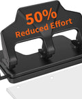 Heavy Duty Three Hole Punch For Binders, 40 Sheet Capacity, Nine Thirty Second Inch Holes, Half The Effort Lever, Metal Paper Punch