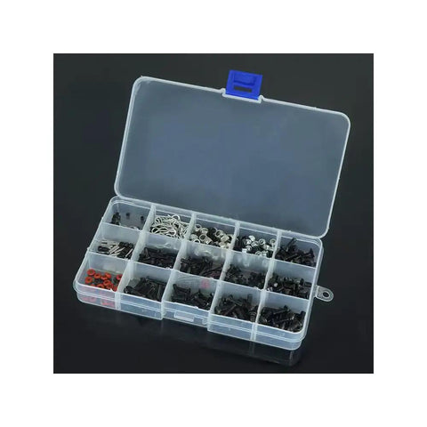 RC Screw Kit And Repair Set With 500 Pieces M3 M4 Screws Flat And Round Head Hex Drive Washers in plastic organizer box