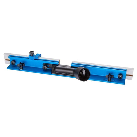 Drill Press Fence With Adjustable MDF Faces For Easy, Precise Repeatability, Lets You Straddle Large Forstner Bits And Sanding Spindles, Flip Down Stop For Exact Hole Placement, Heavy Duty Woodworking Jig For Pros And DIY Enthusiasts, blue metal construction