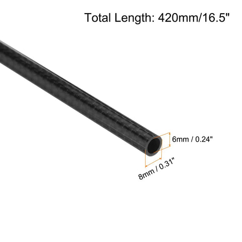 4 Pack Carbon Fiber Tubes 6 x 8 x 420mm Plain Weave Glossy Surface 3K Roll Wrapped Round Tubing for RC Airplanes Drones