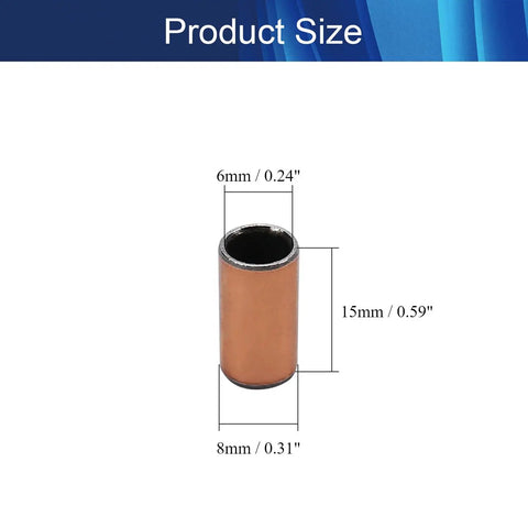 3 Pack Heavy Duty Sleeve Bearings 6Mm X 8Mm X 15Mm Oilless Bushings showing size dimensions 6mm bore, 8mm OD, 15mm length.