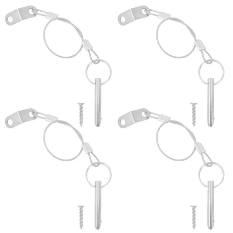 Four Pack Marine Quick Release Pins For Bimini Tops One Quarter Inch Diameter Two Inch Length Three One Six Stainless Steel Deck Hinge Brackets With Safety Leashes And Install Bolts Solid Gear For Coastal Vibes