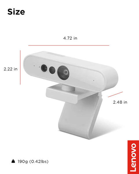 Top Tier 1080p Webcam For PCs Packing Hella Crisp FHD Video in white with size dimensions displayed.