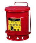 Keep Your Shop Clean With This 6 Gallon Oily Waste Trash Can Built From Tough Galvanized Steel With A Red Foot Pedal Self Closing Lid For Safe Cleanup.