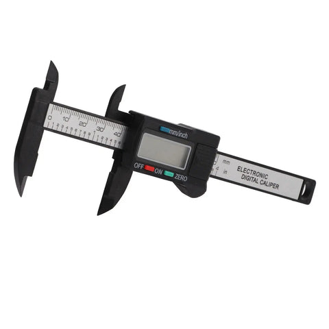 YUEHISY Digital Caliper Mini LED 0 100mm Plastic Lightweight Portable in black showing measurement display and buttons.
