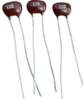 Dope Silver Mica Capacitor 220pF 500V With 3.5mm Leads, High Voltage, 5 Pack For DIY Electronics, Stable Performance, Long Life, Great For Audio, Timing, And Power Circuits. 220pF brown mica capacitors with long leads