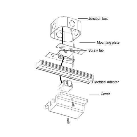 Diagram of H Track 120V Floating Canopy Connector for power from electric box to H style 3-wire track systems in white.
