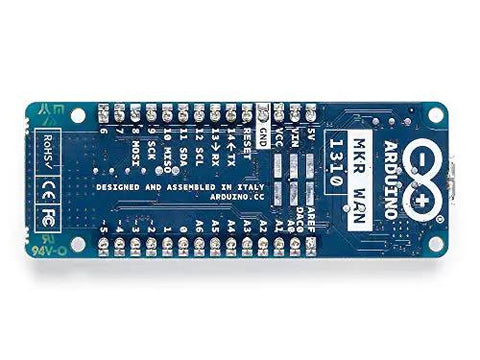 MKR WAN 1310 LoRa IoT Development Board with Murata Module, top view showing digital and analog pins layout.