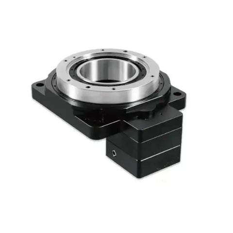 Heavy Duty 130mm Hollow Rotary Actuator Built Tough With Cast Iron Base Smooth Operator Platform Gear Ratio 10 side view with metallic finish