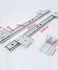 Premium 350mm Heavy Duty Drawer Slides Featuring Rock Solid Ball Bearing Runners For A Silky Smooth Glide And Secure Hold On Cabinets Or Office Desks No Fuss Setup Sleek Black Finish Built To Last showing dimensions and components.