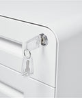 Close-up of lock on Metal Vertical File Cabinet With Anti Tip Design Lockable Three Drawer Rolling Filing Cabinet For Home Office Under Desk Secure Storage And Easy Access Fits A4 And Letter Folders