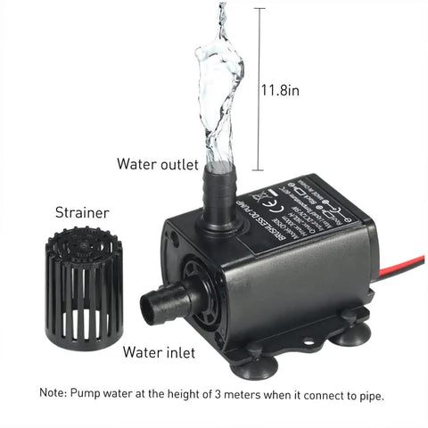 Mini Submersible Aquarium Pump DC 12V 5W Quiet Water Circulation For Pond And Fish Tank 280 Liters Per Hour With Three Meter Head