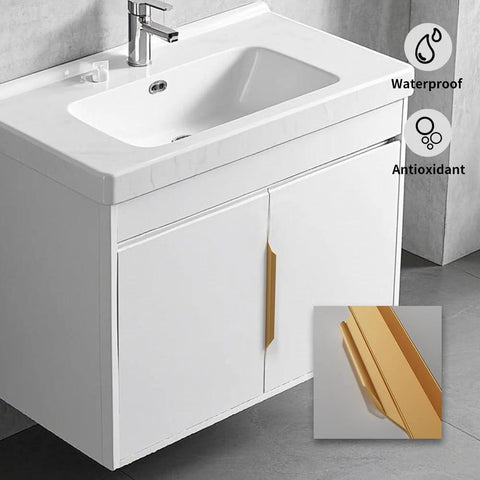 5 Pack 400mm Black Edge Finger Pull Drawer Door Handle on white bathroom cabinet