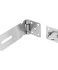 Two-piece stainless steel padlock hasp latch with mounting plate and strike plate