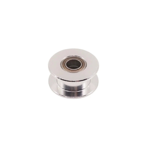 Aluminum GT2 idler pulley with 5mm bore and bearing for 6mm width timing belt.