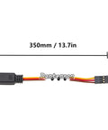 Image of a 350mm RC JR Style Servo Splitter Cable 1 Male To 2 3 4 5 6 Female Y Harness Leads with measurement guide.