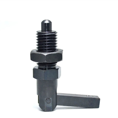 Rock Solid Locking Plunger Pin With L Handle M12 Thread Indexing Locating Pin For Machinery Jigs, heavy-duty steel construction.