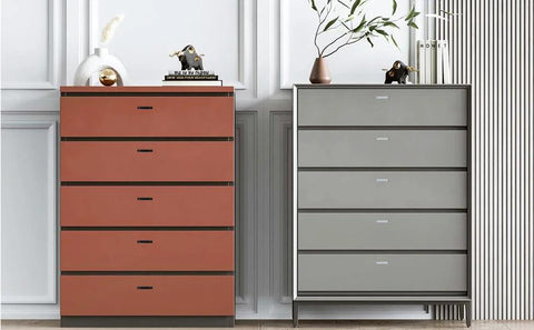 Two modern dressers with sleek cabinet pull handles, showcasing 10 piece modern silver square arch cabinet pull handles set in aluminium alloy wire finish.