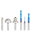 Heavy Duty 6 Piece Cnc Router Bit Set Featuring Quarter Inch Shank for precision cutting in electric guitar making and signmaking.