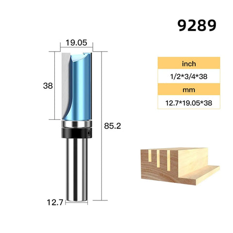 Premium Flush Trim RouterBit With 12.7mm Shank And Built-In Guide Bearing For smooth wood trimming and template copying, showing dimensions.