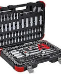 172-Piece Socket Set In Case With 1/2, 3/8 And 1/4 Inch Sockets And Bits shown in open plastic case