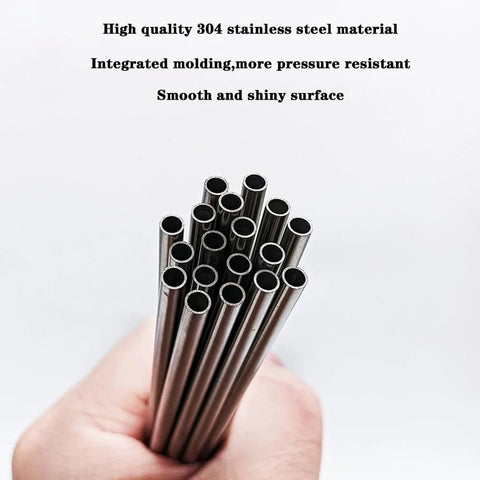 JoyTube 5/16 in OD 304 stainless steel tubes held in hand; 8 in long, round metal tubing