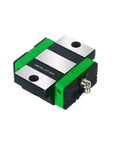 Flange Through Linear Guide Slider With Double Holes For Precise Motion, Fits 15SA 20SA 25SA 30SA Rails, 1 Piece, Smooth Glide, Easy Mount, Ideal For CNC, Automation, Workshop Projects. black and green linear rail block with two mounting holes