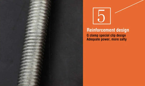 Close-up of thick screw design for Heavy Duty 8 Inch C Clamp In Iron Alloy With Thick Screw And T Rotary Handle Swivel Jaw Pad For Even Pressure