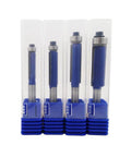 Four Piece Flush Trim Router Bit Set With One Quarter Inch Shank And Top Bearing Includes Cutting Diameters One Quarter Five Sixteenths Three Eighths And One Half Inch Industrial Carbide Cutters For Smooth Finishing On Solid Wood MDF Plywood And More in packaging