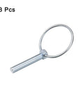 Three Pack Linch Pin With Ring Set 1/2 Inch By 2-3/4 Inch Carbon Steel Trailer Pins for outdoor use, close-up view.