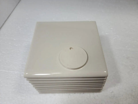 Stack of Beige Bone Almond Ceramic Bullnose Tile 4x4 Square Trim With Curved Edge 9 Piece Box Perfect For Backsplash