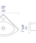 Diagram of White 22 Inch Corner Wall Mounted Ceramic Porcelain Sink With Faucet Hole Durable Glossy Glaze For Small Bathrooms And Modern Quarters Ideal For Tight Spaces And Contemporary Baths showing dimensions.