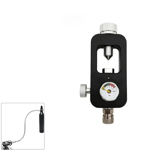 Scuba Yoke K Valve Tank Refill Adapter Adaptor rated for 300 bar 4500 psi with hose and pressure gauge, black metal design