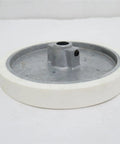No Sweat 12 Inch Circumference Rubber Measuring Wheel, 3/8 Inch Bore, White Color side view showcasing rubber wheel and metal core.