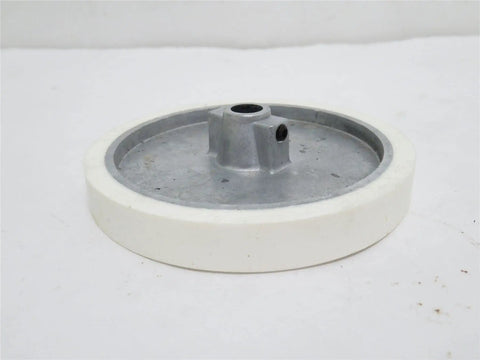 No Sweat 12 Inch Circumference Rubber Measuring Wheel, 3/8 Inch Bore, White Color side view showcasing rubber wheel and metal core.