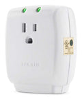 Compact Single Outlet Surge Protector Wall Tap with Grounded Outlet and Protected Light Indicators, 885 Joules, front view