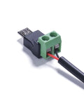Micro USB Male To 2 Pin Screw Terminal Adapter Solderless Connector for charging phones cameras and small appliances, green PVC with copper wiring.
