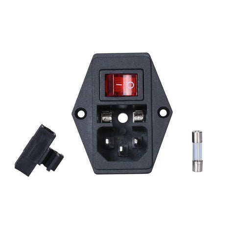Front view of Illuminated Rocker Switch Power Inlet Module Plug Kit With 10A Fuse And 18 AWG Wiring, IEC320 C14 style.