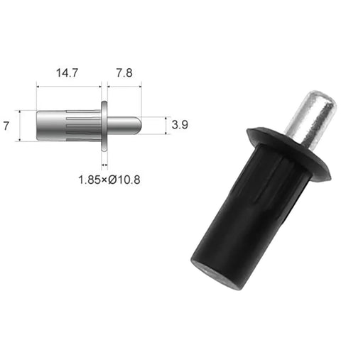 Top Shelf Cabinet Door Spring Pins And Damper Replacement Hardware For Kitchen Cupboards No Hassle Swap Metal shaft with dimensions.
