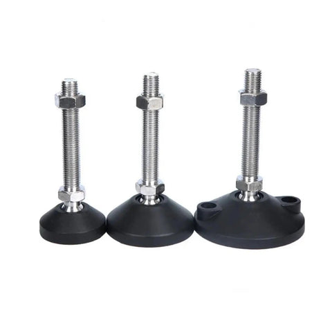 Adjustable Furniture Support Leg Set With Non Skid Pads for Office and Warehouse Shelves in silver and black with threaded leveling feet
