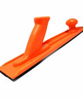 Durable 5 Piece Safety Push Block Set For Woodworking Including One Long Push Block Two Short Push Blocks One V Stick And One Push Stick In Bright Orange For High Visibility On Router Tables Shapers Band Saws Table Saws And Jointer Pro Grade Heavy Duty, featuring the long push block in bright orange for woodworking safety.