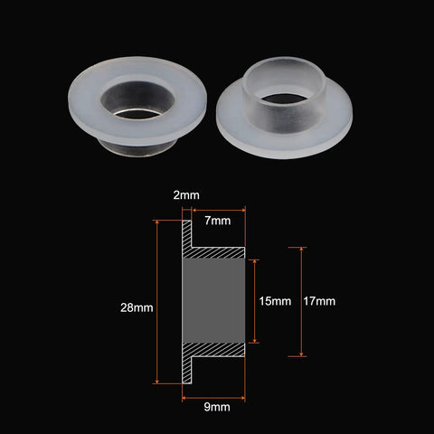 Heavy Duty Flanged Nylon Bushings 15 Mm Bore Sleeve Bearings For Shafts 17 Mm Outer Diameter 9 Mm Length, showing dimensions and profiles.
