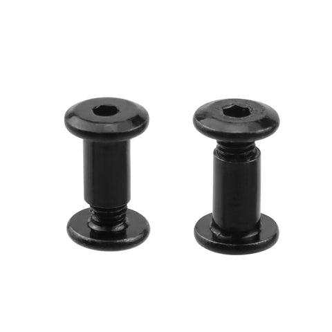 Solid As A Rock 304 Stainless Steel Black Binding Post Screws M5 Hex Drive Rivet Socket Pack With Allen Wrench, close-up of two screws.