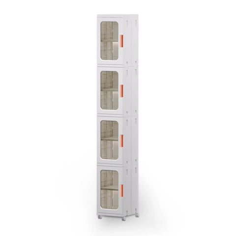 Front view of Your Go To Space Saving Slim Tall Storage Cabinet With Doors And Shelves For Bathroom And Kitchen Use Adjustable Shelves Four Tier Linen Closet Organizer Toilet Paper Storage White