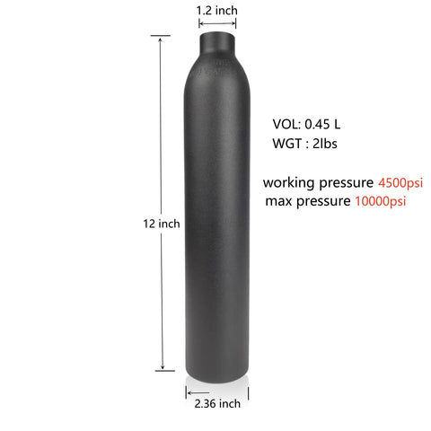 0.5L Aluminum PCP Air Tank For Airguns, Paintball, And Hunting, High Pressure HPA Cylinder With 4500 PSI Max, M18x1.5-6H Thread