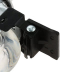 Close-up of a slick clear PU office chair caster with a black threaded stem, designed for smooth, silent movement on various floors.