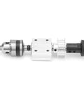 Precision Unpowered Spindle Assembly Featuring Slick B16 Drill Chuck and M10 Shaft Sleeve for DIY Mini CNC Milling Rigs and Bench Tools Rock Solid Build, side view showing steel components.